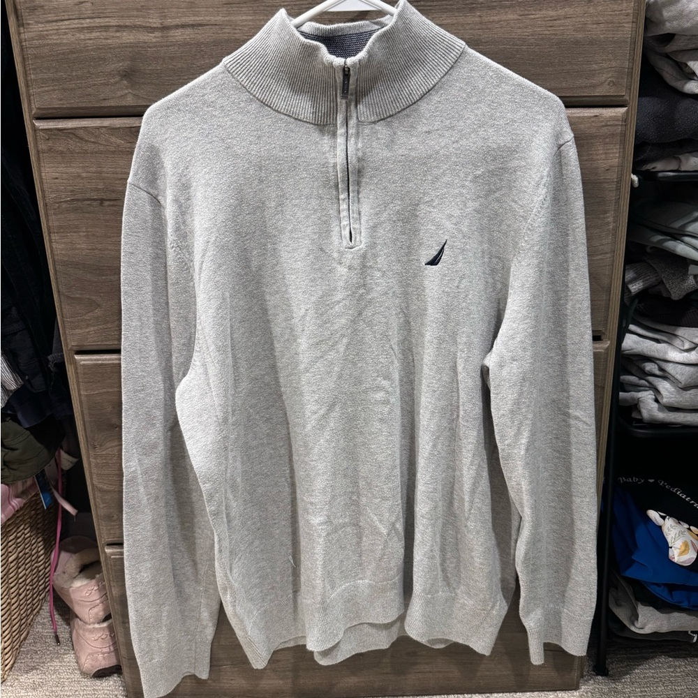 Nautica Men's Light Gray Zip-Up Sweater